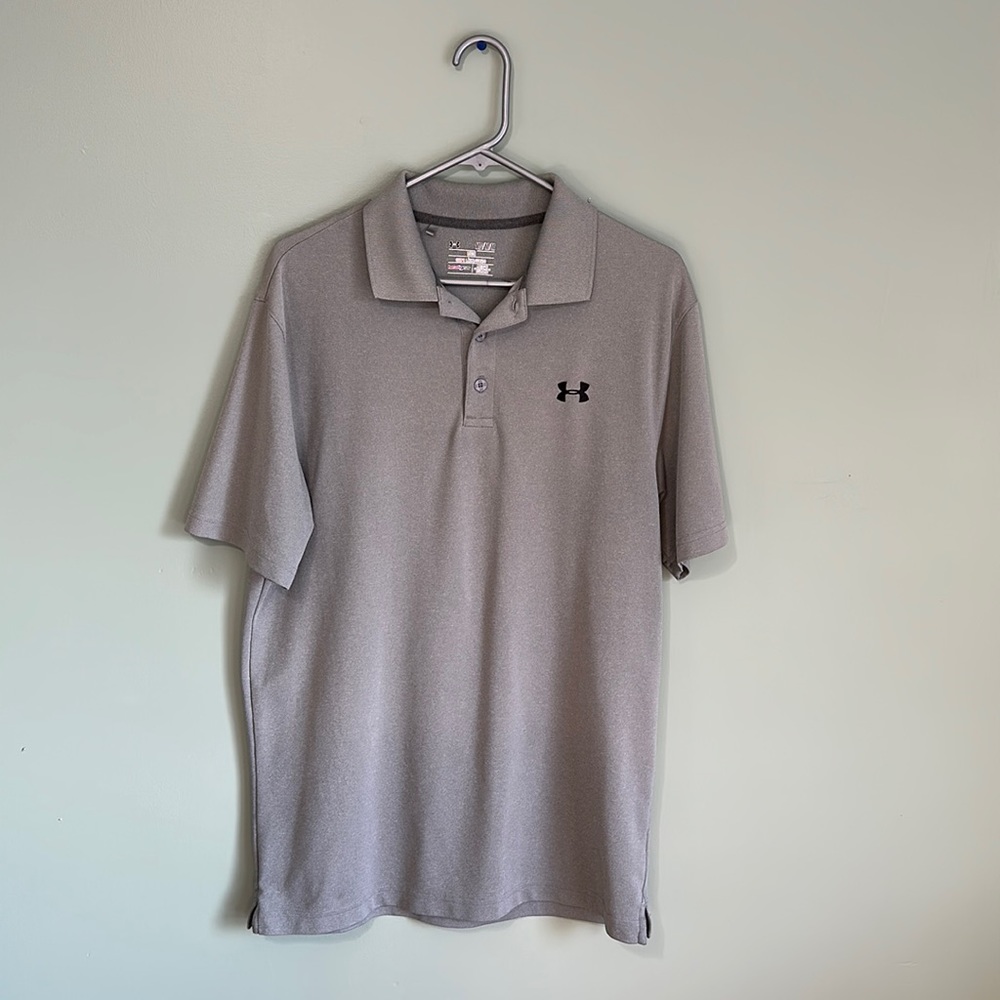 Under Armour Men's Size Medium Gray Heat Gear Loose Short Sleeve Polo Golf Shirt